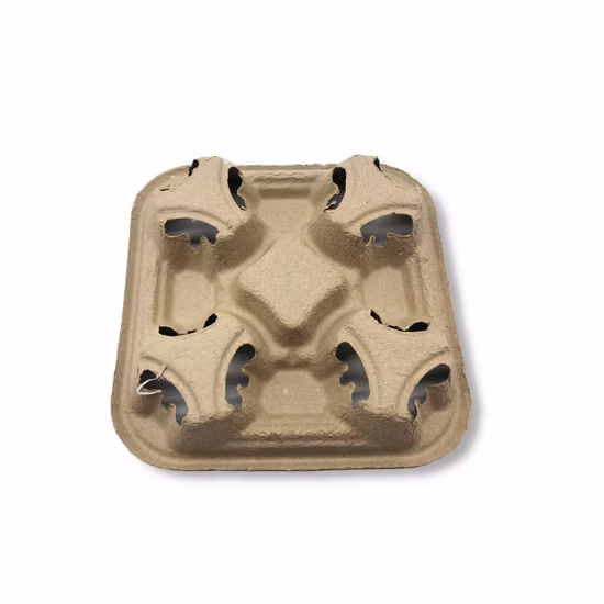 Disposable 4 Cup Carry Trays Takeaway Carrier Cup Holders Moulded Pulp for Hot Tea, Coffee or Cold Drinks