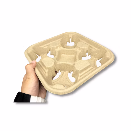 Disposable 4 Cup Carry Trays Takeaway Carrier Cup Holders Moulded Pulp for Hot Tea, Coffee or Cold Drinks