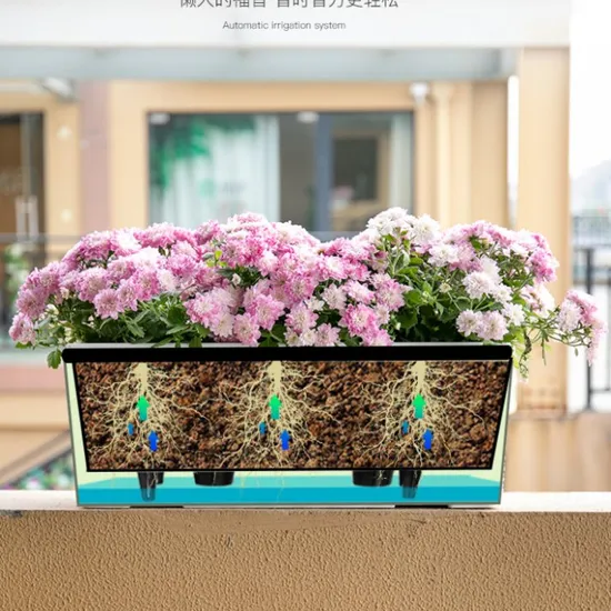 Railing Balcony Plastic Rattan Self Watering Flower Pot Window Box Rectangular Planter
