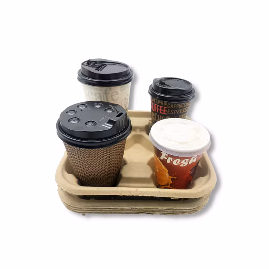 Disposable 4 Cup Carry Trays Takeaway Carrier Cup Holders Moulded Pulp for Hot Tea, Coffee or Cold Drinks