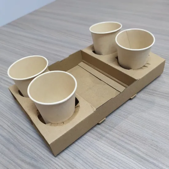 Biodegradable 4 Cup Corrugated Paper Coffee Cup Holder Carry Trays 