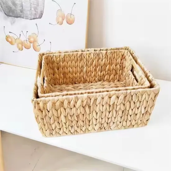 Water Hyacinth Baskets From Vietnam Wholesale Cheap Rattan Basket Yellow PE Hanging Flower Natural Woven for Storage Boxes 