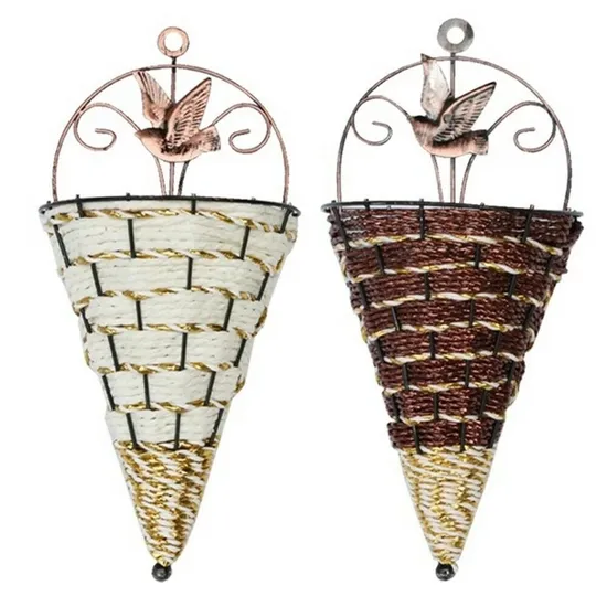 Rattan Wall Plant Hanger Baskets Flower Pots Holder Balcony Hanging Decor Metal Plant Hanging Flower Basket Garden Supplies 