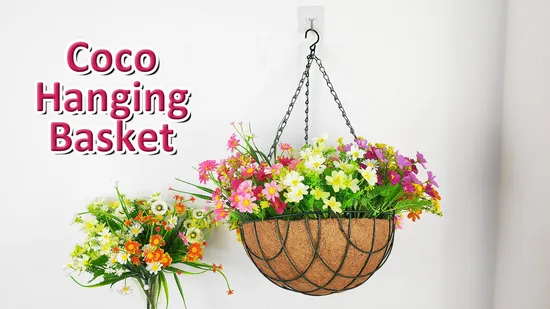 Hanging Flower Pot Plant Basket Garden Pots Coconut Liner Metal Wire 12 Inch Hanging Baskets for Plants Outdoor 