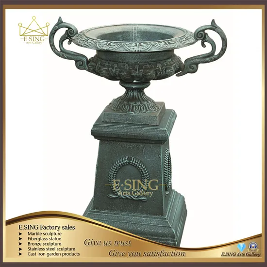 Large Outdoor Modern Art Black Cast Iron Urns Garden Metal Flowerpot 