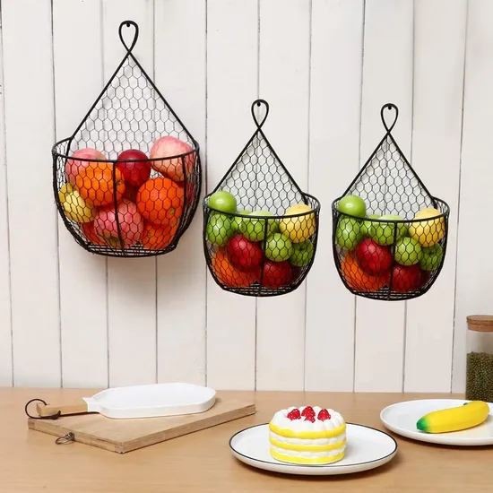 Metal Fruit and Vegetable Storage Hanging Basket Wall Mounted 