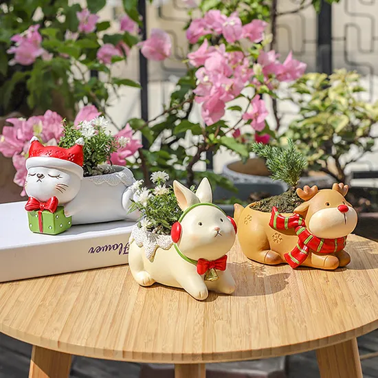 Colorful Creative Cute Cartoon Ornament Christmas Gardening Succulent Decorations Flower Pot for Decor 