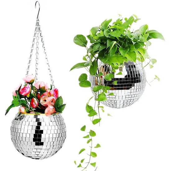 5 Colors Christmas Decor Disco Ball Planter Vase Wall Hanging Planter Pot Flower Pots Rope Hanging Flowerpot Balcony Home Decor 